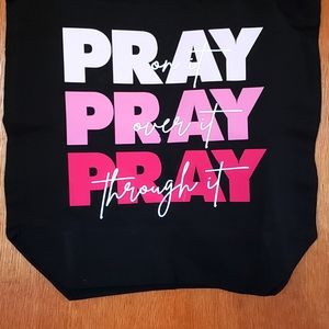 Black Over The Shoulder Canvas Carry Bag with vinyl PRAY design in Pink or Blue